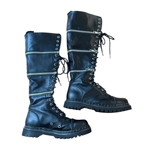 DENOMIA Revolver Black Triple Zipper Combat Gothic Punk Chunky Boots Size 7 - Picture 2 of 9
